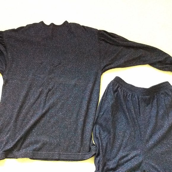 vintage 80s  black metallic knit embroidered matching set - Picture 2 of 15